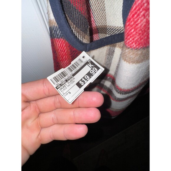 Small Altard State Plaid Red and Black Flowy Sweater Vest Jacket Shawl With Tags - Picture 4 of 6